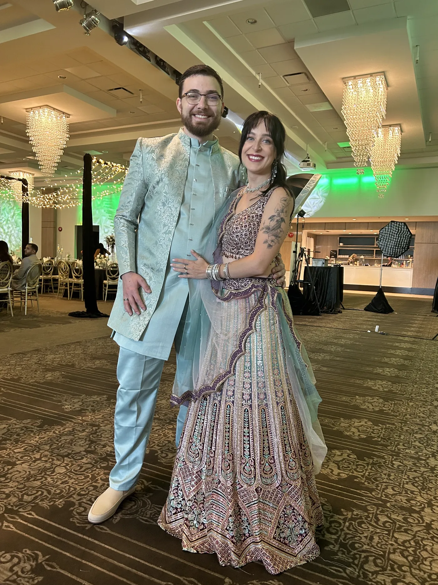 The couple whose watercolour illustration was painted live
