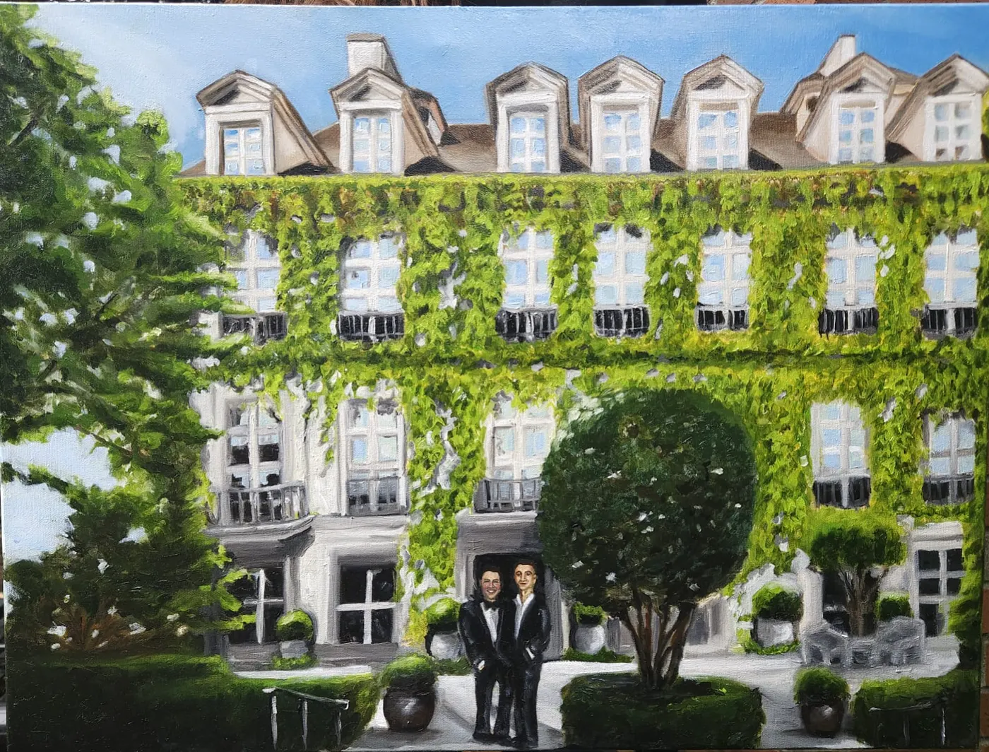 Finished live wedding painting of Zack and Ryan